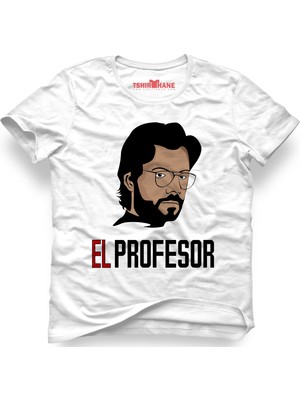 Tshirthane La Casa De Papel El Profesor Beyaz Erkek T-Shirt
