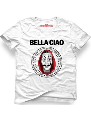 Tshirthane La Case De Papel Bella Ciao Black Beyaz Erkek T-Shirt