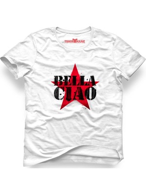 Tshirthane La Case De Papel Bella Ciao Star Beyaz Erkek T-Shirt