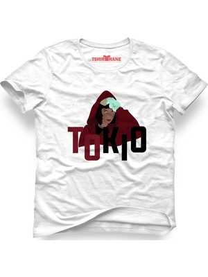 Tshirthane La Case De Papel Tokyo Tokio Beyaz Erkek T-Shirt
