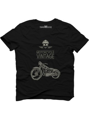 Tshirthane Motorcycle Vintage Siyah Erkek T-Shirt