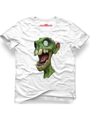 Tshirthane Zombie Yeşil Kafa Beyaz Erkek T-Shirt