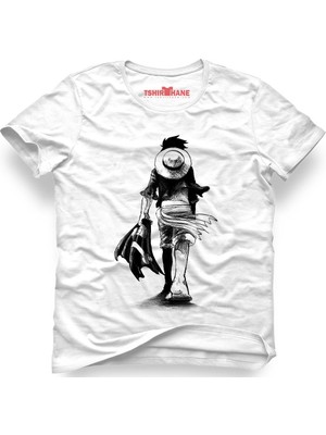Tshirthane One Piece Monkey D. Luffy Manga Anime Beyaz Erkek T-Shirt