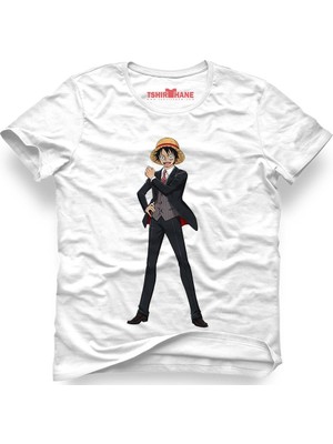 Tshirthane One Piece Monkey D. Luffy Manga Anime Beyaz Erkek T-Shirt