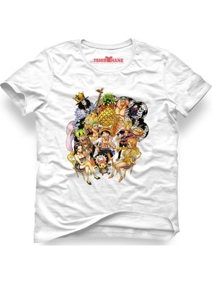 Tshirthane One Piece Monkey D. Luffy Manga Anime Beyaz Erkek T-Shirt