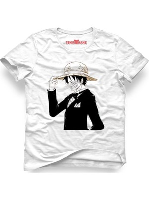 Tshirthane One Piece Monkey D. Luffy Manga Anime Beyaz Erkek T-Shirt