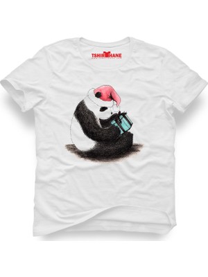 Tshirthane Yalnız Panda Beyaz Erkek T-Shirt