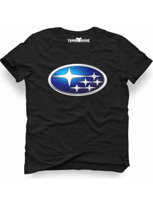 Tshirthane Subaru Mavi Logo Siyah Erkek T-Shirt