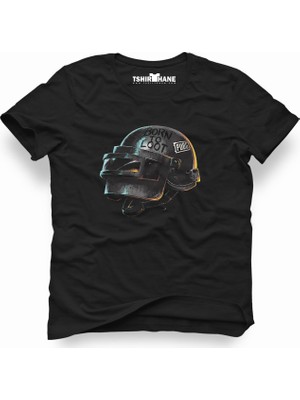 Tshirthane Pubg 3 Level Kask Siyah Erkek T-Shirt