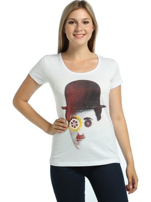 Bant Giyim Charlie Chaplin Beyaz Kadın T-Shirt