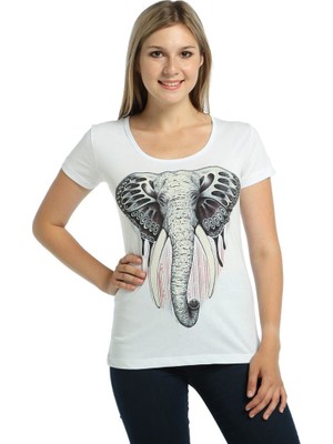 Bant Giyim Elephant Fil Beyaz Kadın T-Shirt