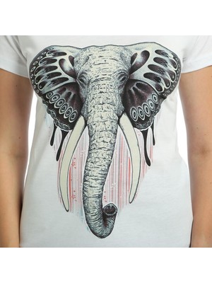 Bant Giyim Elephant Fil Beyaz Kadın T-Shirt