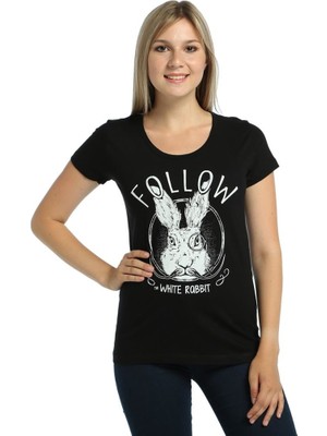 Bant Giyim White Rabbit Siyah Kadın T-Shirt