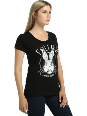 Bant Giyim White Rabbit Siyah Kadın T-Shirt