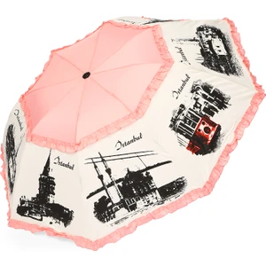 Pembe İstanbul Konseptli Katlanır Şemsiye