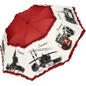 Bordo İstanbul Konseptli Katlanır Şemsiye