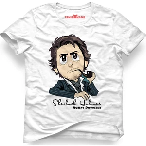 Sherlock Holmes Robert Downey Jr Beyaz Erkek T-Shirt