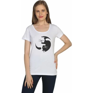 Bant Giyim Yin Yang Kedi Beyaz Kadın T-Shirt