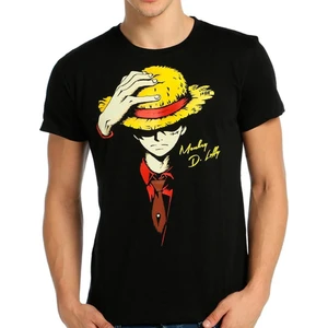 Bant Giyim One Piece Monkey D. Luffy Siyah Erkek T-Shirt