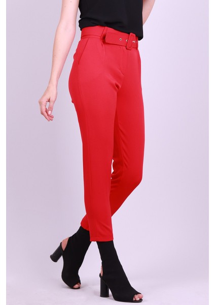 Kemerli Havuç Pantolon Kırmızı 0300