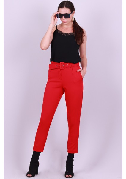 Kemerli Havuç Pantolon Kırmızı 0300