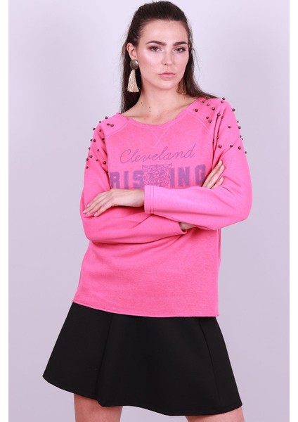 Zımbalı Baskılı Sweat Pembe 0301