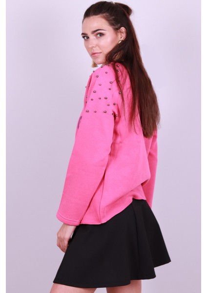 Zımbalı Baskılı Sweat Pembe 0301