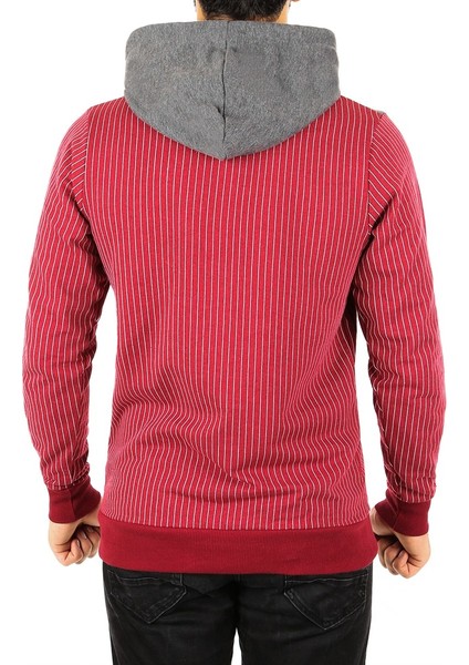 Kapşonlu Çizgili Sweatshirt Bordo 2815