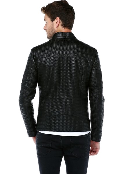 E-1055 Petek Desen Deri Erkek Mont