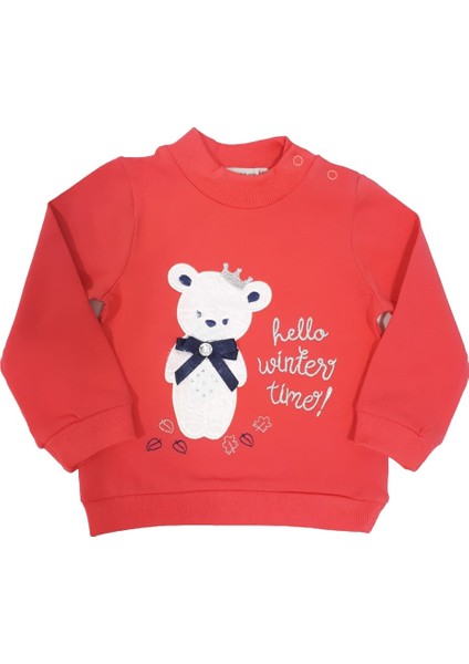 Kız Bebek Sweatshirt Hello Winter Time Ayıcık Nakışlı - 9 Ay - 74Cm Boy