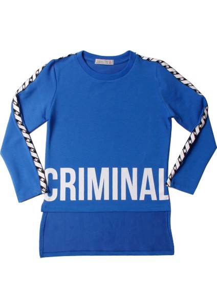 Kız Çocuk Tunik Crımınal Baskı İki Kolu Şeritli - 12 Yaş - 152Cm Boy