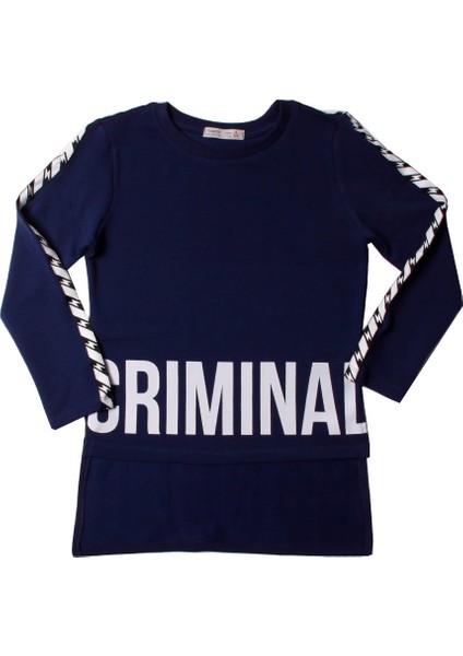 Kız Çocuk Tunik Crımınal Baskı İki Kolu Şeritli - 12 Yaş - 152Cm Boy