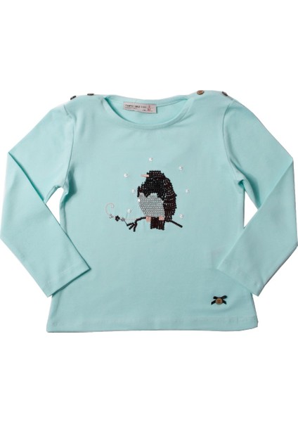 Kız Çocuk Sweatshirt Baykuş Nakışlı - Mint Yeşili - 1 Yaş - 86Cm Boy