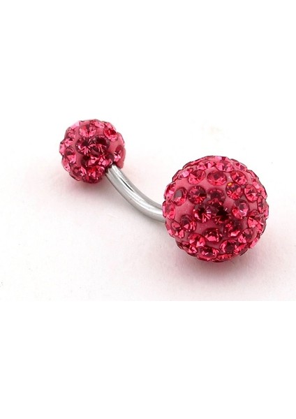 Pembe Kristal Taşlı Disko Topu Çelik Göbek Piercing P444