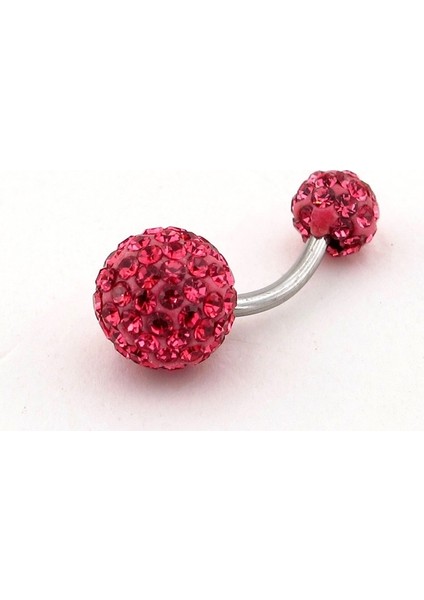 Pembe Kristal Taşlı Disko Topu Çelik Göbek Piercing P444