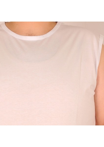 Kolsuz T-Shirt Bisiklet Sade 18003 Beyaz