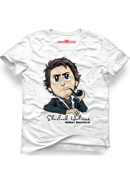 Sherlock Holmes Robert Downey Jr Beyaz Erkek T-Shirt