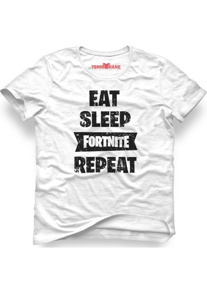 Fortnite Eat Sleep Fortnite Repeat Beyaz Erkek T-Shirt