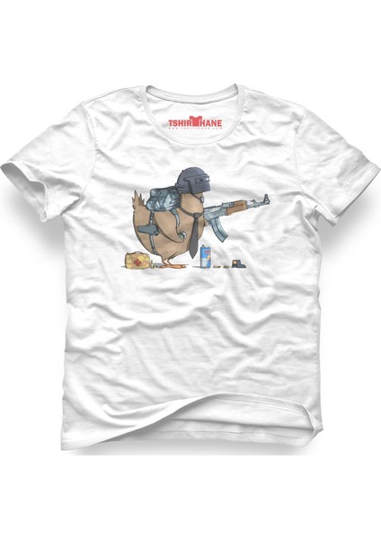Pubg Chicken Tavuk Soldier Beyaz Erkek T-Shirt
