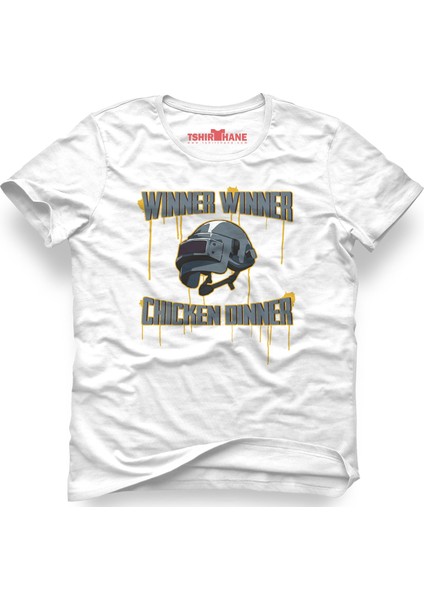 Pubg 3 Level Kask Winner Winner Beyaz Erkek T-Shirt