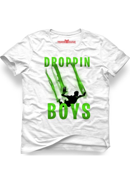 Fortnite Where We Droppin' Boys Green Beyaz Erkek T-Shirt