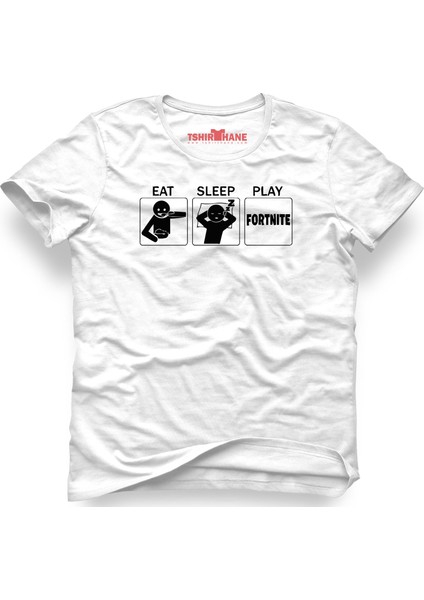 Fortnite Eat Sleep Play Beyaz Erkek T-Shirt