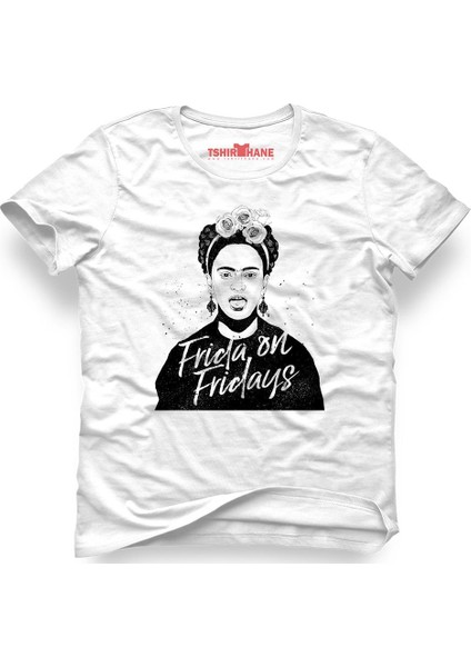 Frida Kahlo On Fridays Unisex Kalıp Beyaz Erkek T-Shirt
