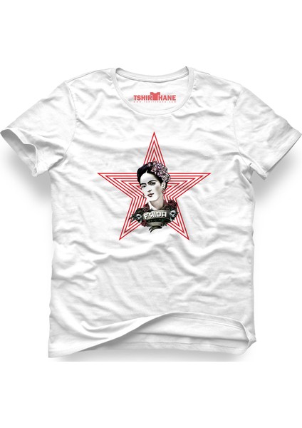 Frida Kahlo Star Unisex Kalıp Beyaz Erkek T-Shirt