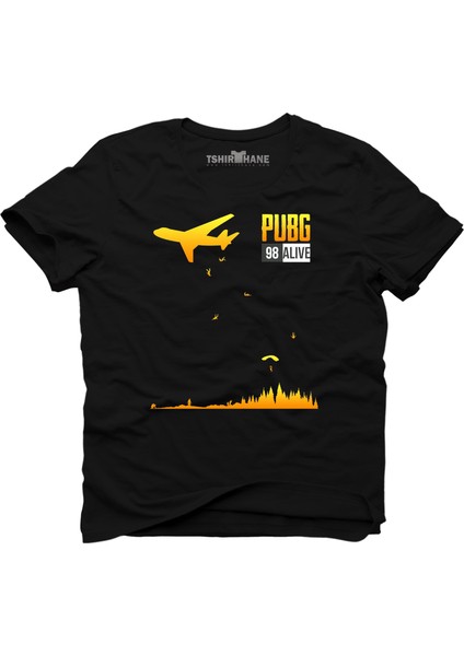 Pubg 98 Alive Uçak Fly Paraşüt Siyah Erkek T-Shirt