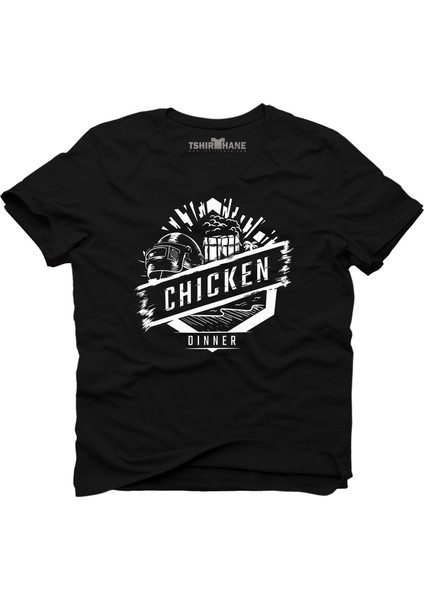 Pubg Kask Drop Chicken Dinner Siyah Erkek T-Shirt