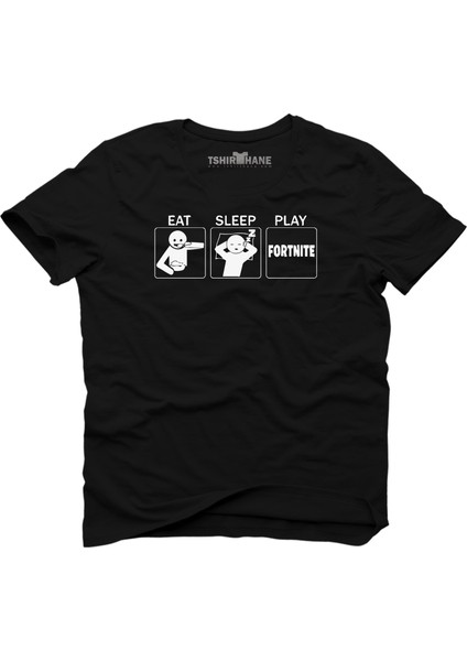 Fortnite Eat Sleep Play Siyah Erkek T-Shirt