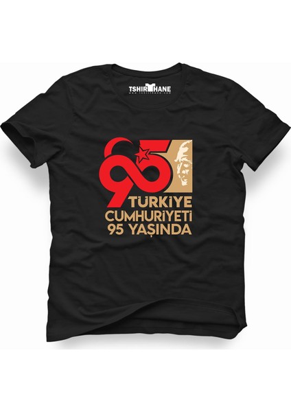 Atatürk Türkiye 95 Yaşında 29 Ekim Siyah Erkek T-Shirt