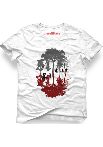 Stranger Things Looking For The Upside Down Beyaz Erkek T-Shirt