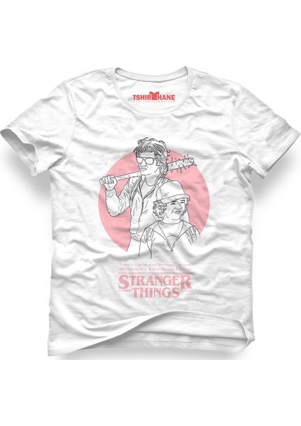 Stranger Things Steve & Dustin Beyaz Erkek T-Shirt
